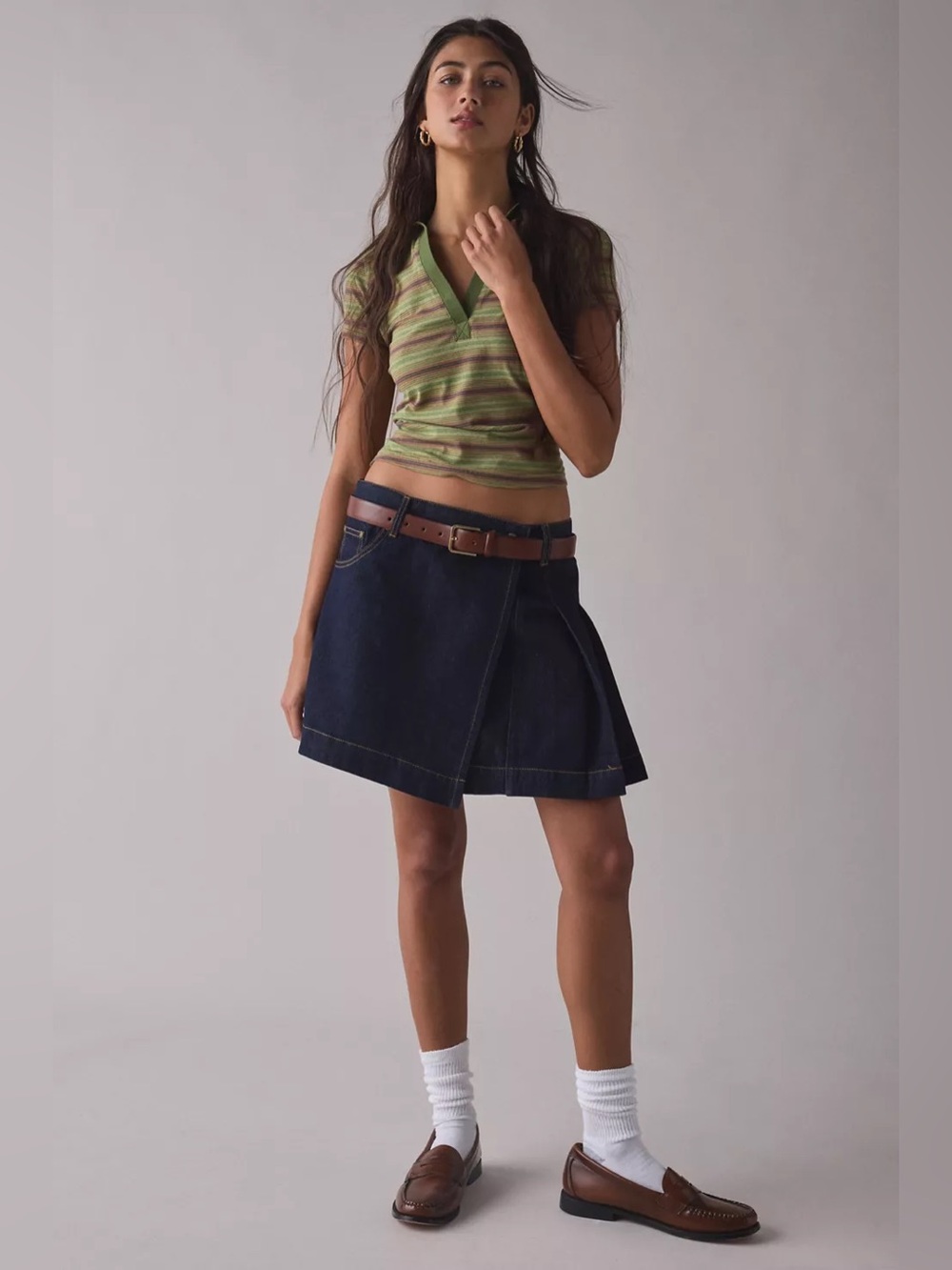 House of Sunny Pleated Denim Skirt